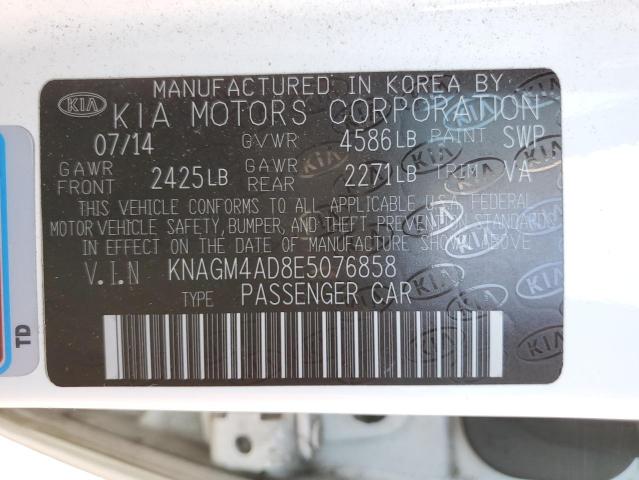 KNAGM4AD8E5076858 - 2014 KIA OPTIMA HYBRID WHITE photo 13