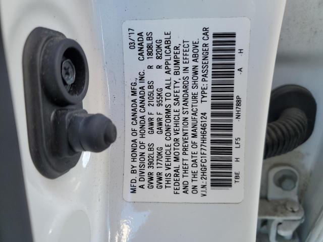 2HGFC1F77HH646124 - 2017 HONDA CIVIC EXL WHITE photo 12