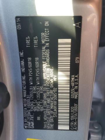 5TDJKRFHXFS085192 - 2015 TOYOTA HIGHLANDER XLE Gris foto 14