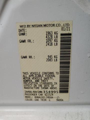 1N4BL4BV1MN354995 - 2021 NISSAN ALTIMA S WHITE photo 13