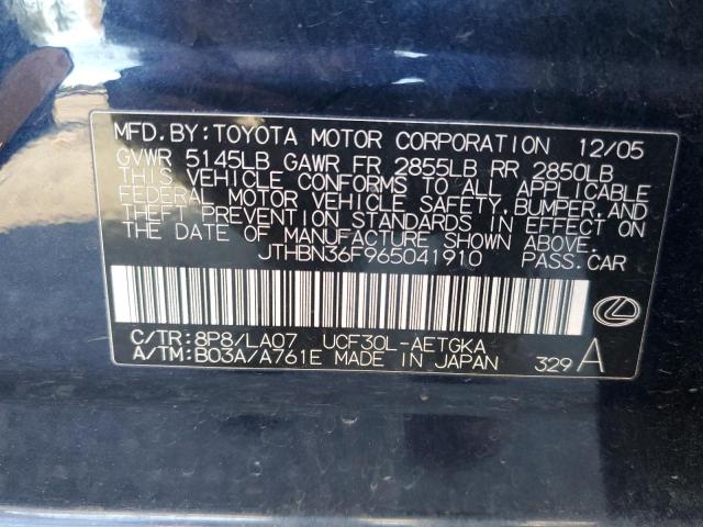 JTHBN36F965041910 - 2006 LEXUS LS 430 BLACK photo 12