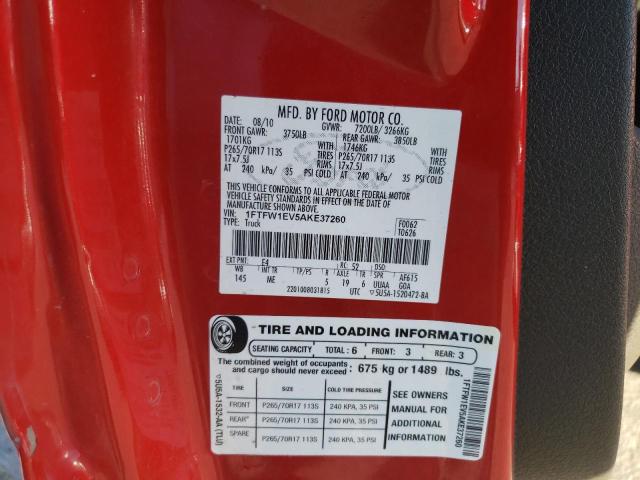 1FTFW1EV5AKE37260 - 2010 FORD F150 SUPERCREW RED photo 12