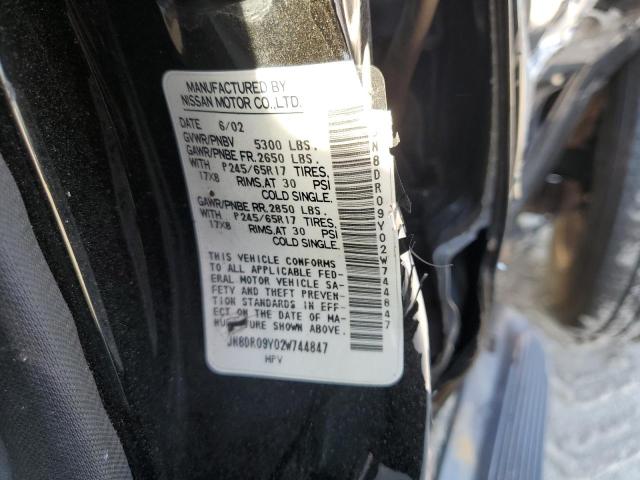 JN8DR09Y02W744847 - 2002 NISSAN PATHFINDER LE BLACK photo 13