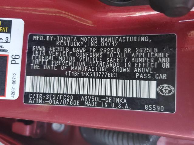 4T1BF1FK5HU777683 - 2017 TOYOTA CAMRY LE BURGUNDY photo 13