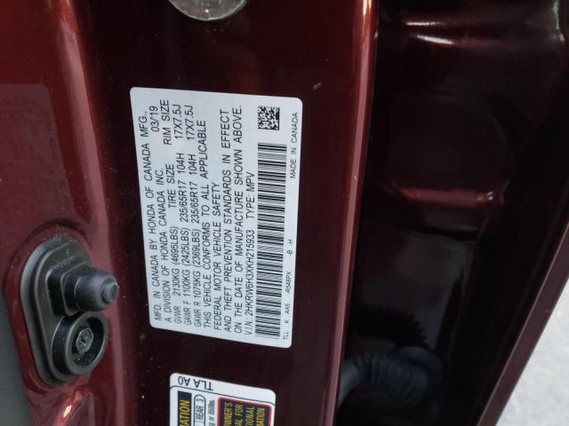 2HKRW6H3XKH215933 - 2019 HONDA CR-V LX BURGUNDY photo 12