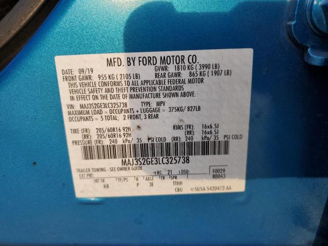 MAJ3S2GE3LC325738 - 2020 FORD ECOSPORT SE BLUE photo 12