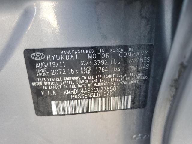 KMHDH4AE3CU276581 - 2012 HYUNDAI ELANTRA GLS SILVER photo 12