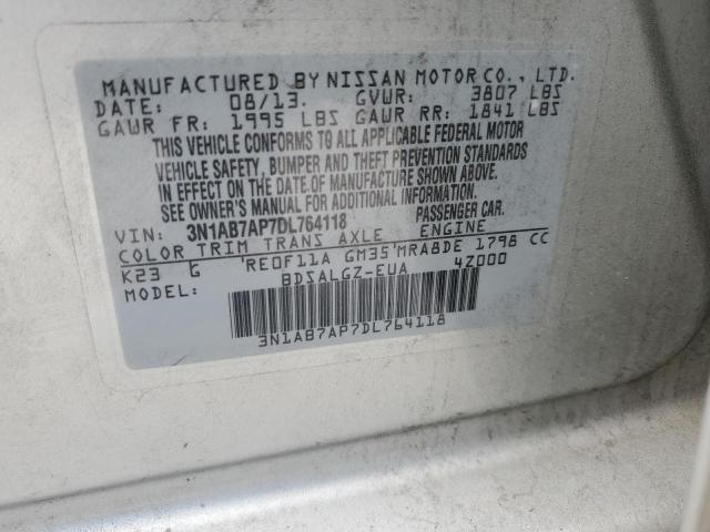 3N1AB7AP7DL764118 - 2013 NISSAN SENTRA S SILVER photo 13