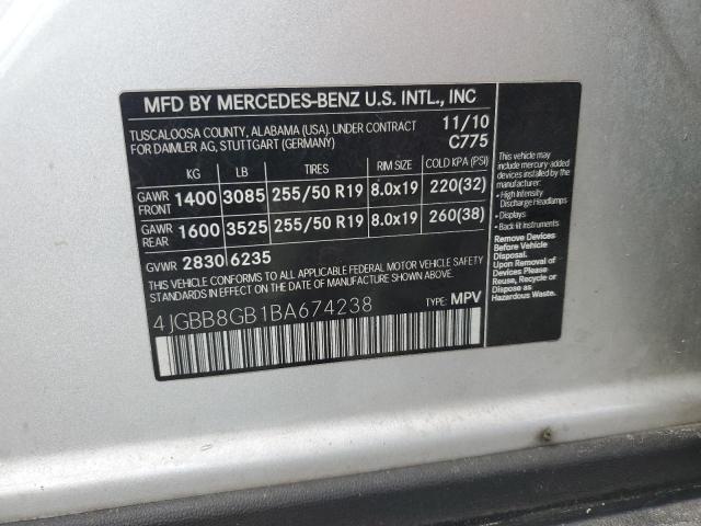 4JGBB8GB1BA674238 - 2011 MERCEDES-BENZ ML 350 4MATIC SILVER photo 13