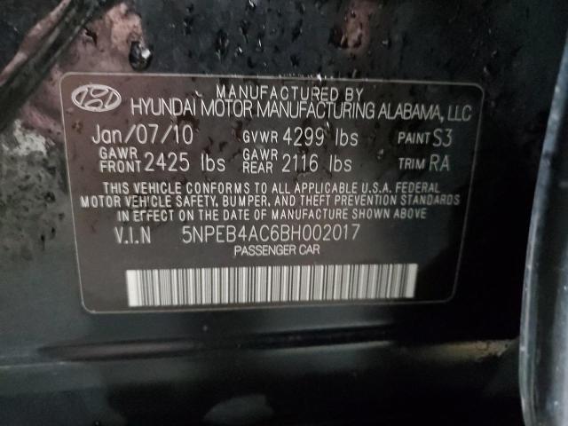 5NPEB4AC6BH002017 - 2011 HYUNDAI SONATA GLS BLACK photo 12