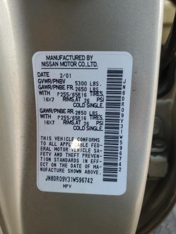 JN8DR09Y31W596742 - 2001 NISSAN PATHFINDER LE GOLD photo 14