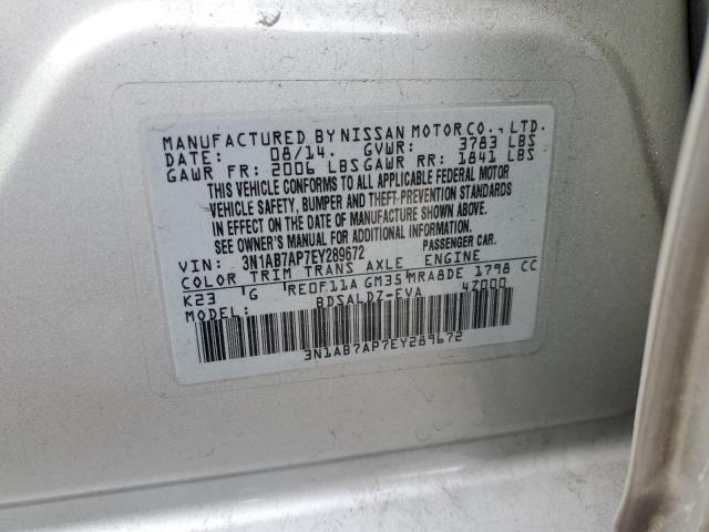 3N1AB7AP7EY289672 - 2014 NISSAN SENTRA S SILVER photo 13