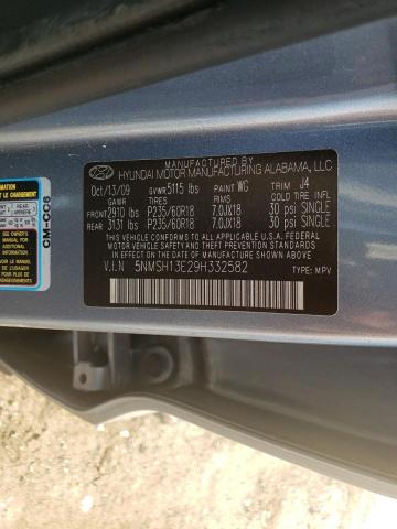 5NMSH13E29H332582 - 2009 HYUNDAI SANTA FE SE BLUE photo 12