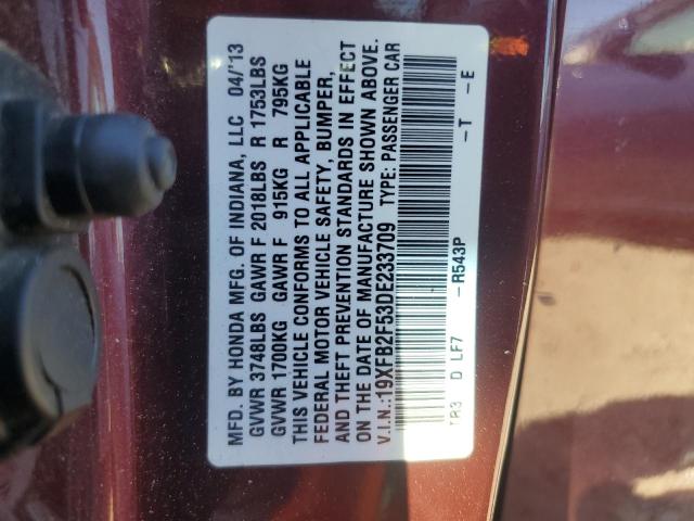 19XFB2F53DE233709 - 2013 HONDA CIVIC LX BURGUNDY photo 12