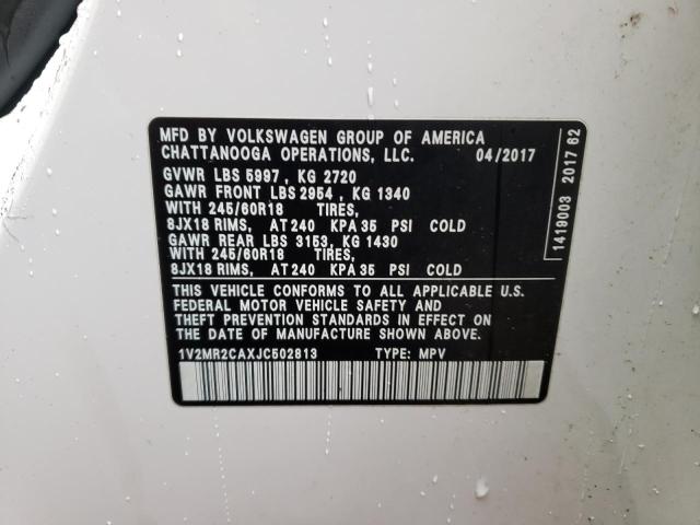 1V2MR2CAXJC502813 - 2018 VOLKSWAGEN ATLAS SEL WHITE photo 13