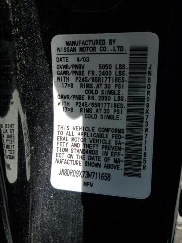 JN8DR09X73W711658 - 2003 NISSAN PATHFINDER LE 黑色 照片 12