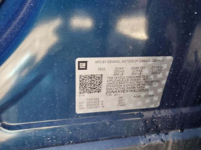 2GNAXVEX0K6250021 - 2019 CHEVROLET EQUINOX LT BLUE photo 12