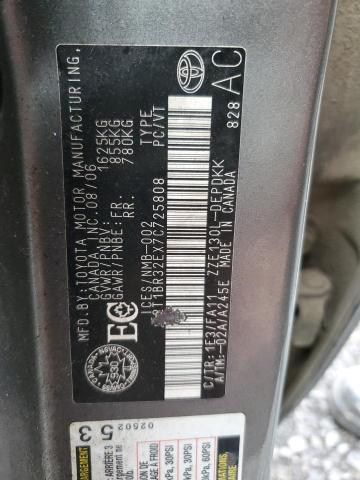 2T1BR32EX7C725808 - 2007 TOYOTA COROLLA CE GRAY photo 12