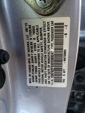 19XFB2F53DE069247 - 2013 HONDA CIVIC LX SILVER photo 12