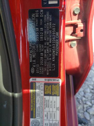 KNADM5A31D6295072 - 2013 KIA RIO LX RED photo 12