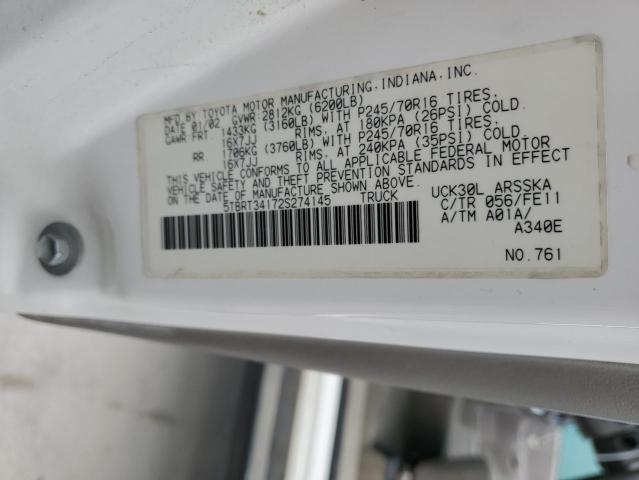 5TBRT34172S274145 - 2002 TOYOTA TUNDRA ACCESS CAB თეთრი ფოტო 12