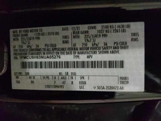 1FMCU9H93NUA05276 - 2022 FORD ESCAPE SEL BLACK photo 13