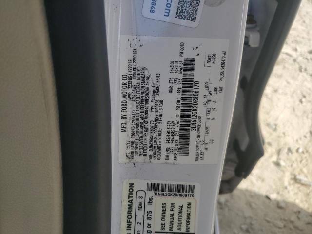 3LN6L2GK2DR806170 - 2013 LINCOLN MKZ WHITE photo 12