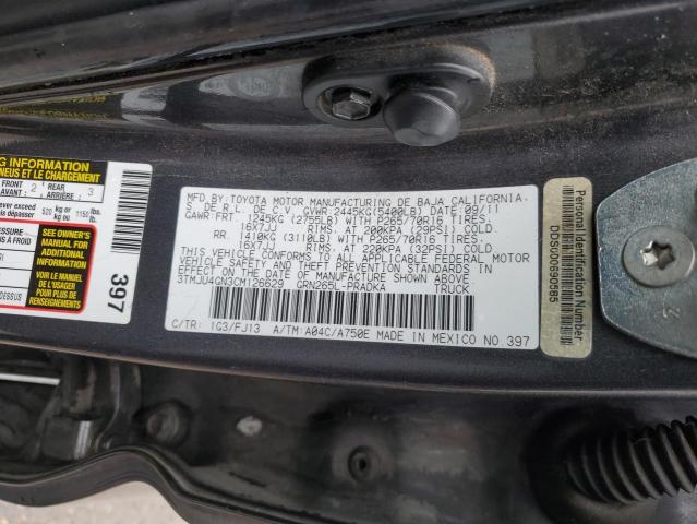 3TMJU4GN3CM126629 - 2012 TOYOTA TACOMA DOUBLE CAB PRERUNNER CHARCOAL photo 12