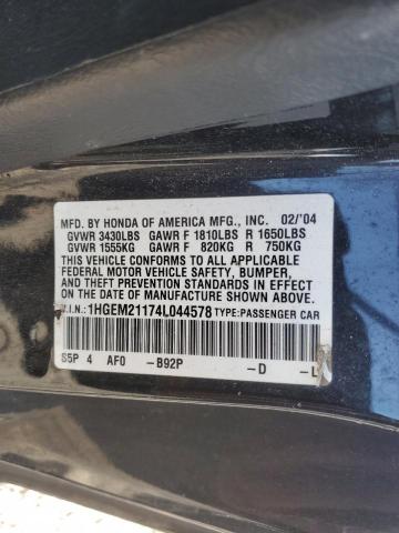 1HGEM21174L044578 - 2004 HONDA CIVIC DX VP Qara foto 12