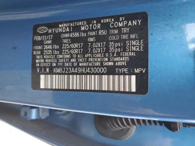 KM8J23A49HU430000 - 2017 HYUNDAI TUCSON SE BLUE photo 13