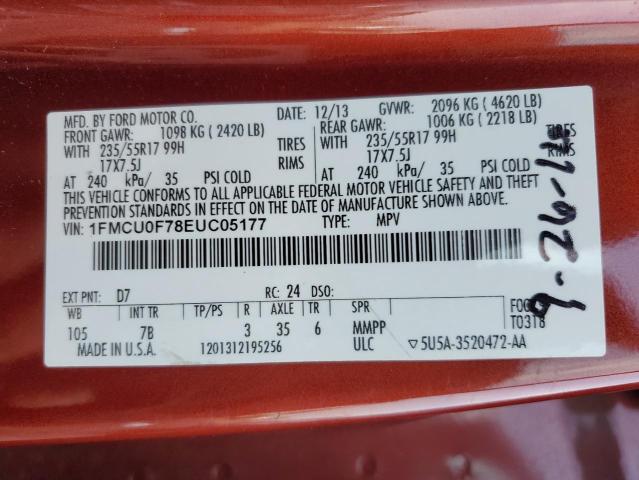 1FMCU0F78EUC05177 - 2014 FORD ESCAPE S RED photo 14