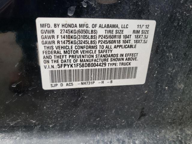 5FPYK1F58DB004429 - 2013 HONDA RIDGELINE RTL BLACK photo 12