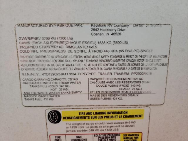 4YDT29023JK417824 - 2018 KEYSTONE PASSPORT TWO TONE photo 10