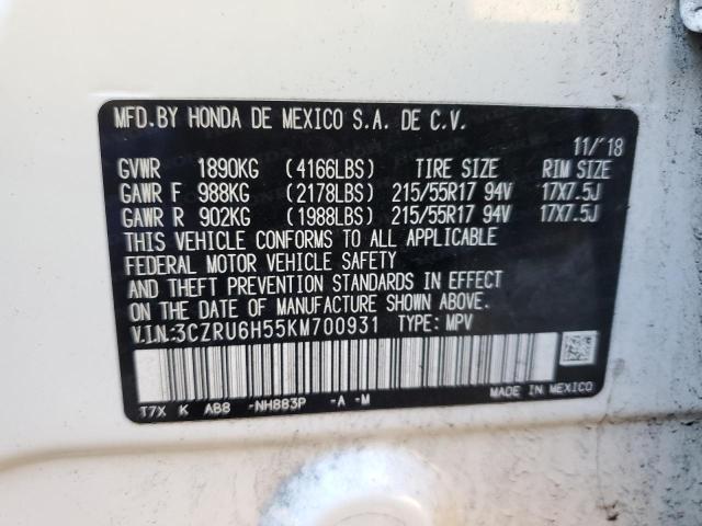 3CZRU6H55KM700931 - 2019 HONDA HR-V EX WHITE photo 13