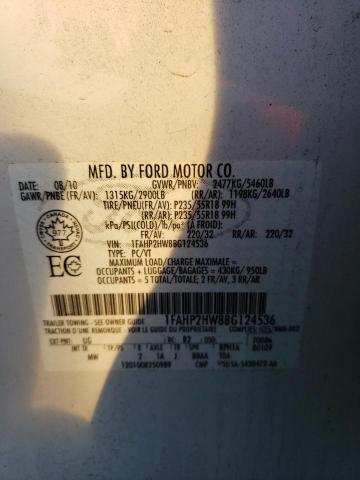 1FAHP2HW8BG124536 - 2011 FORD TAURUS SEL WHITE photo 13