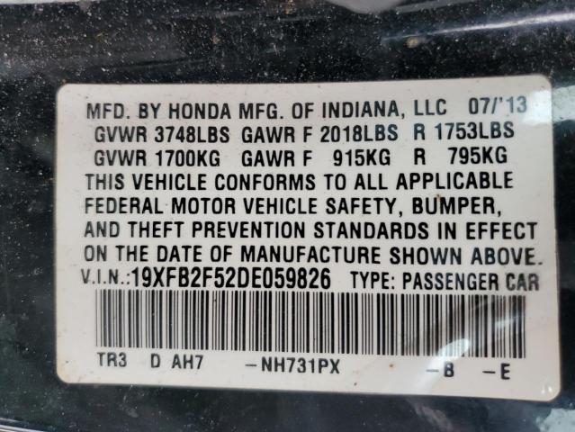 19XFB2F52DE059826 - 2013 HONDA CIVIC LX BLACK photo 12