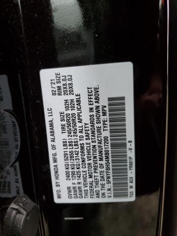 5FNYF8H54MB017200 - 2021 HONDA PASSPORT EXL BLACK photo 12