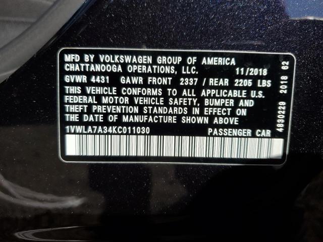 1VWLA7A34KC011030 - 2019 VOLKSWAGEN PASSAT WOLFSBURG BLACK photo 13