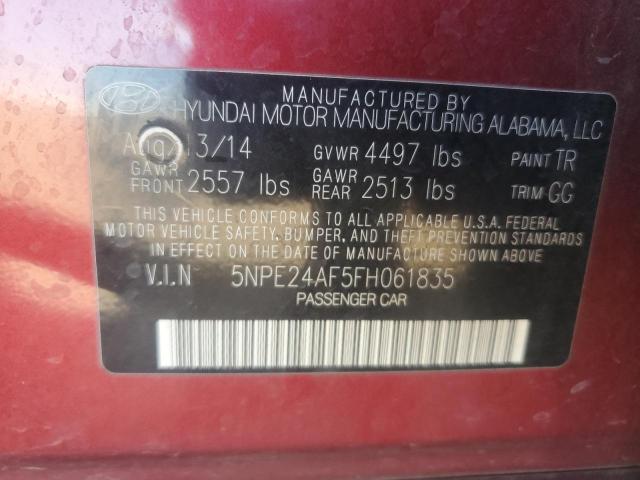 5NPE24AF5FH061835 - 2015 HYUNDAI SONATA SE RED photo 12