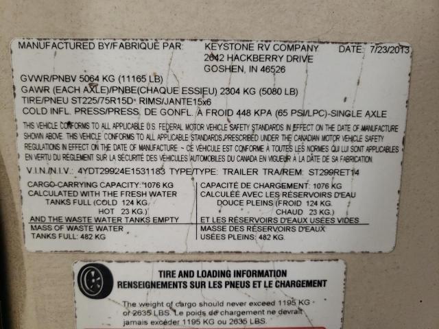 4YDT29924E1531183 - 2014 KEYSTONE SPRINTER BEIGE photo 10