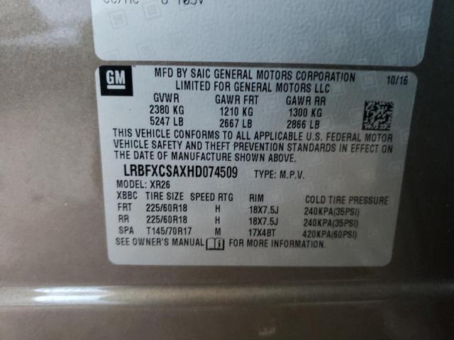 LRBFXCSAXHD074509 - 2017 BUICK ENVISION PREFERRED GRAY photo 12