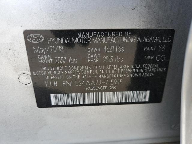 5NPE24AA2JH715915 - 2018 HYUNDAI SONATA ECO SILVER photo 12