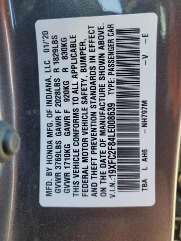 19XFC2F84LE008639 - 2020 HONDA CIVIC SPORT 灰色 照片 12