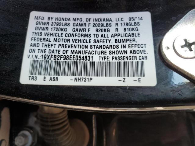 19XFB2F98EE054831 - 2014 HONDA CIVIC EXL შავი ფოტო 12