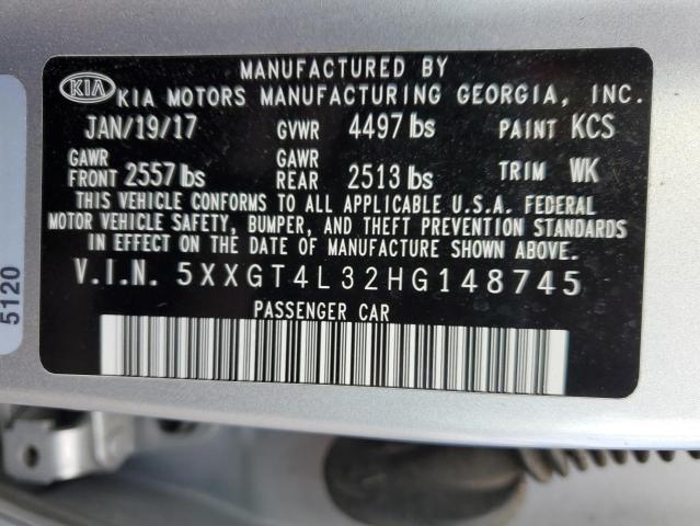 5XXGT4L32HG148745 - 2017 KIA OPTIMA LX SILVER photo 12