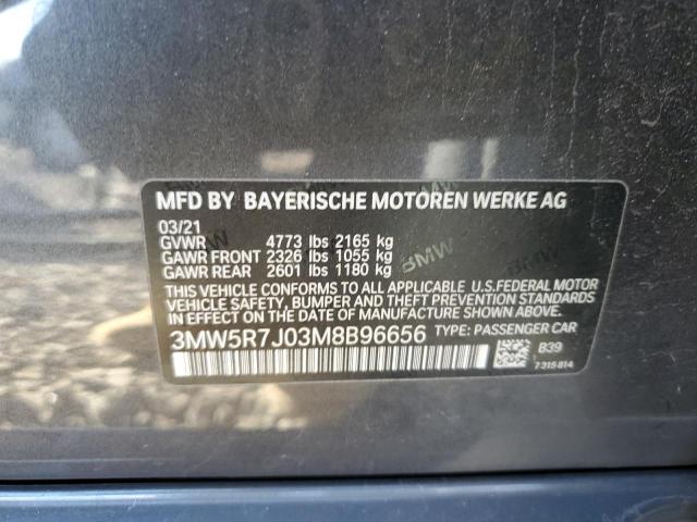 3MW5R7J03M8B96656 - 2021 BMW 330XI CHARCOAL photo 12