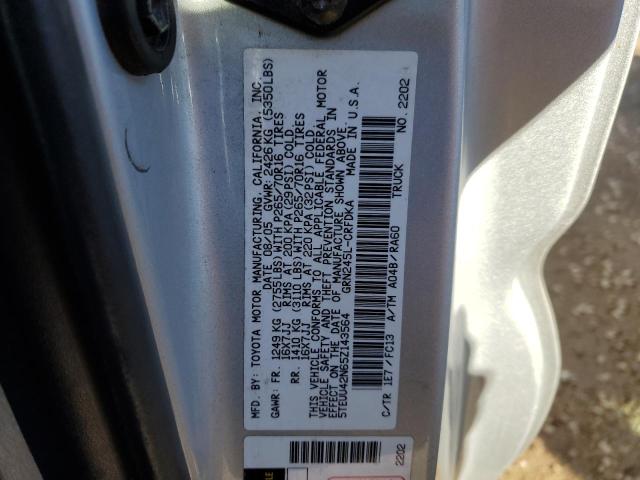 5TEUU42N65Z143564 - 2005 TOYOTA TACOMA ACCESS CAB ნაცრისფერი ფოტო 12