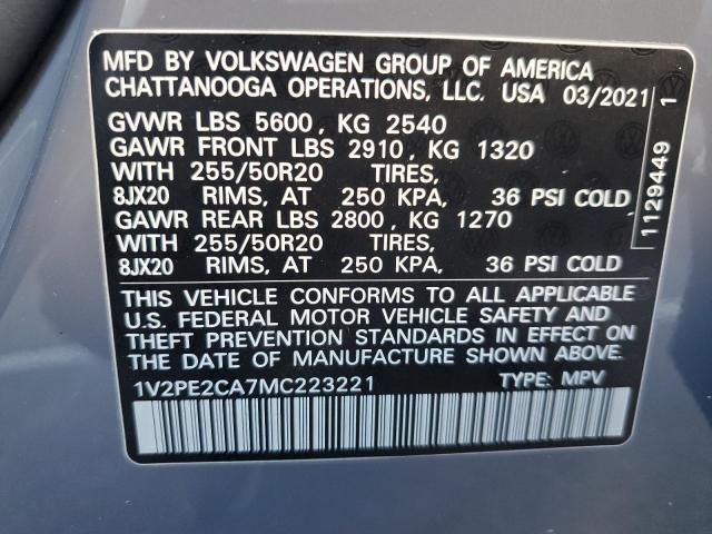 1V2PE2CA7MC223221 - 2021 VOLKSWAGEN ATLAS CROS SE Серый фото 12