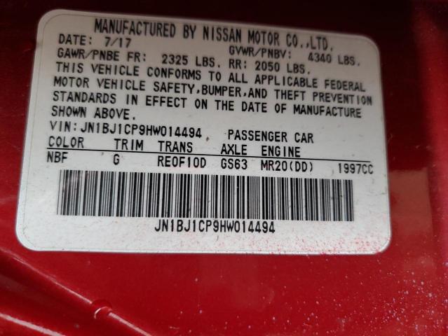 JN1BJ1CP9HW014494 - 2017 NISSAN ROGUE SPT S RED photo 13