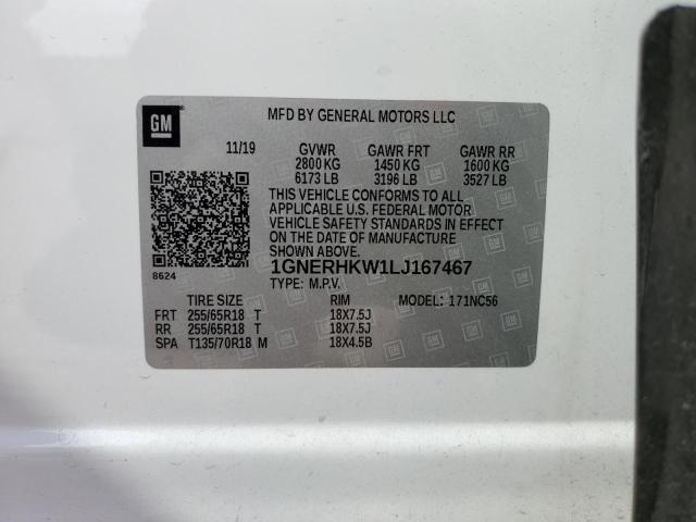 1GNERHKW1LJ167467 - 2020 CHEVROLET TRAVERSE LT WHITE photo 14